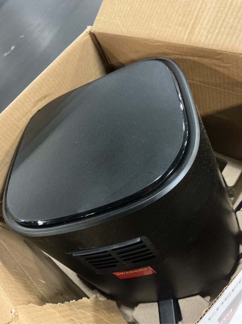 Condition photo showing As Is for Chefman Air Fryer – 6 QT Compact Airfryer for Quick & Easy Meals in Minutes, Features Hi-Fry Technology for Extra Crisp, Touchscreen Controls with 4 Presets, Nonstick & Dishwasher Safe Basket - Black Black 6 Quart