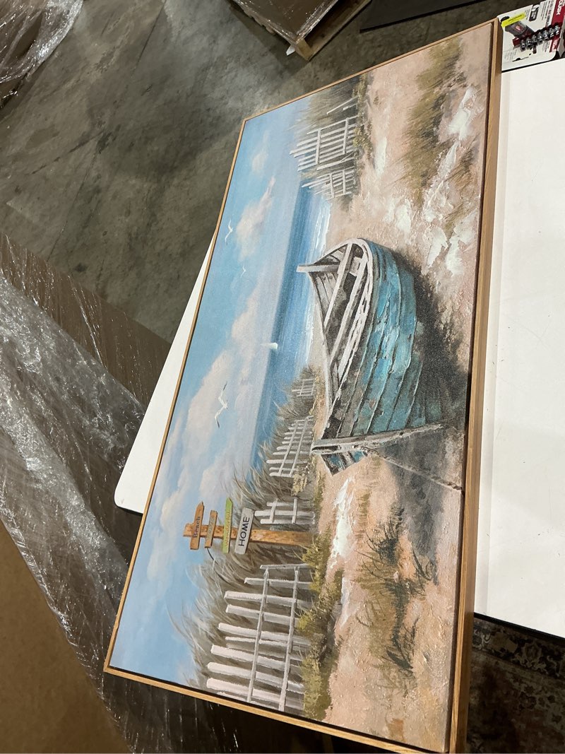 Condition photo showing Good Condition for enartly framed wall art of the brooklyn bridge in new york for living room, large skyline, canvas painting of new york city, modern gray bridge picture for bedroom