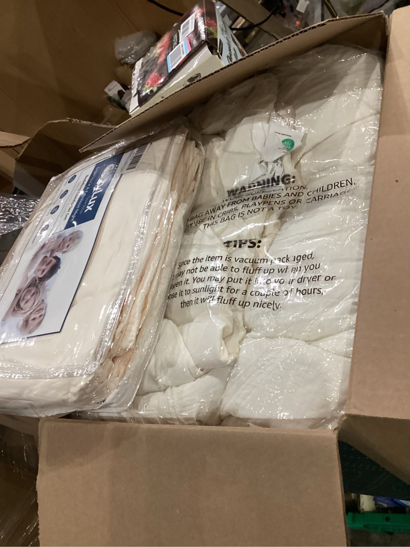 Condition photo showing As Is for CozyLux King Size Comforter Set Ivory Seersucker 7 Pieces Bed in a Bag King Comforter Set with Sheets, Luxury Soft Bedding Set with Down Alternative Comforter, Sheets, Pillowcases & Shams All Seasons Ivory King