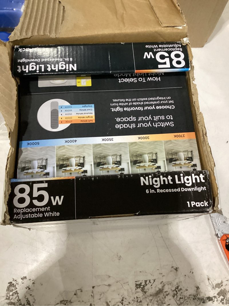 Condition photo showing Good Condition for feit electric 6" led canless recessed downlight with night light mode and integrated j-box, 85w eq, dimmable, 5cct selectable white, 1200 lumens, 50,000-hour lifetime, ledr6xt/ho/nl5cctca4, 4 pack 4 count (pack of 1) recessed downlight