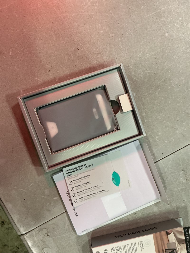 Condition photo showing New/Like New for esr geo for magsafe wallet with full find my functionality, 5 card holder, rfid blocking, adjustable stand, magnetic wallet for iphone 17e/17/16/15/14/13/12 series, not for 13/12 mini, black