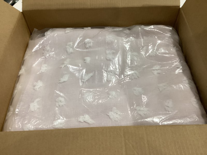 Condition photo showing Good Condition for lino rosa pink blackout curtains for bedroom nursery 2 panels,sheer white overlay pom pom floral ruffle cute coquette aesthetic room decor for baby girl teen 50"w x 84"l (pack of 2) pink and white