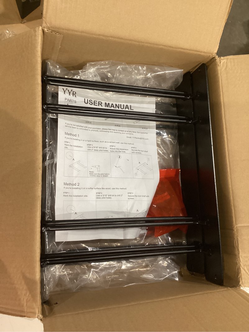 Condition photo showing Good Condition for yyr folding chair storage rack, garden tool & foldable chairs organizer hangers for garage organization, lawn, beach, camping, yard chairs hooks wall mount, soild metal max load 480 lbs - 4 pack chair rack - 4 pack