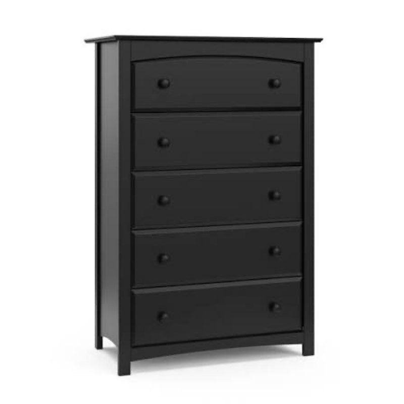 storkcraft kenton 5 drawer dresser (black) – greenguard gold certified, dresser for kids bedroom, in