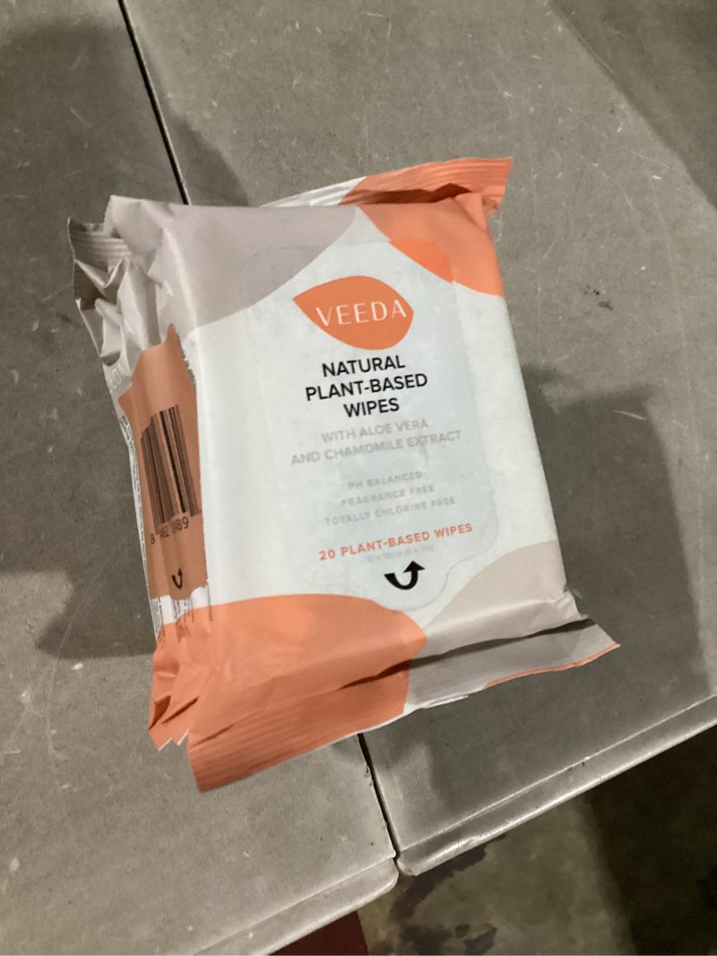 Condition photo showing Good Condition for Veeda Plant-Based Feminine Wipes – pH-Balanced, Hypoallergenic & Biodegradable Wipes for Sensitive Skin, Fragrance-Free Travel Sized Wipes – 60 Count 60 Count (Pack of 1)