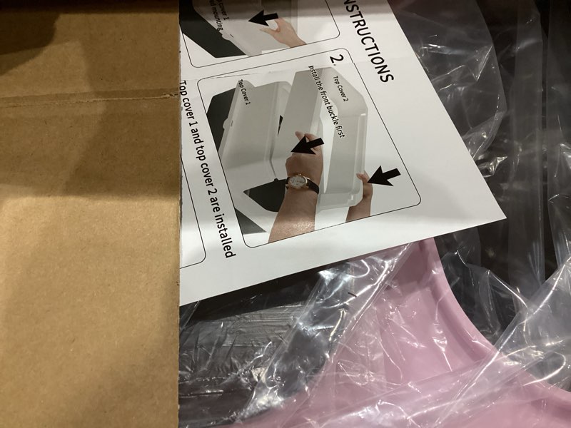 Condition photo showing New/Like New for RIZZARI Enclosed Cat Litter Box: Large Top & Front Entry with Odor Control - Stainless Steel with Teflon Non-Stick Coating - High-Sided Pink Litter Pan for Multi-Cat Homes - for Apartments Hallways