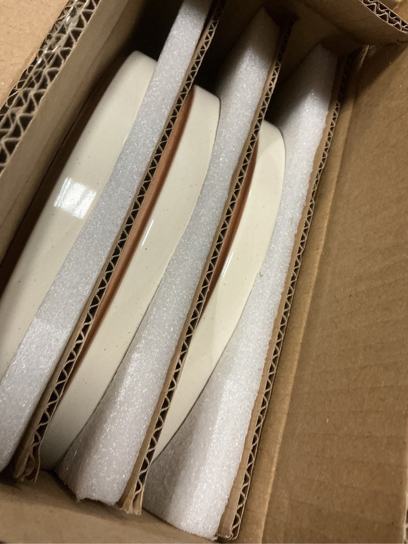 Condition photo showing Good Condition for amorarc ceramic dinnerware sets for 6, 18 pieces handpainted plates and bowls set with rustic terracotta underside, scratch resistant stoneware dishes set, dishwasher & microwave safe service for 6 beige (handbrush rim)