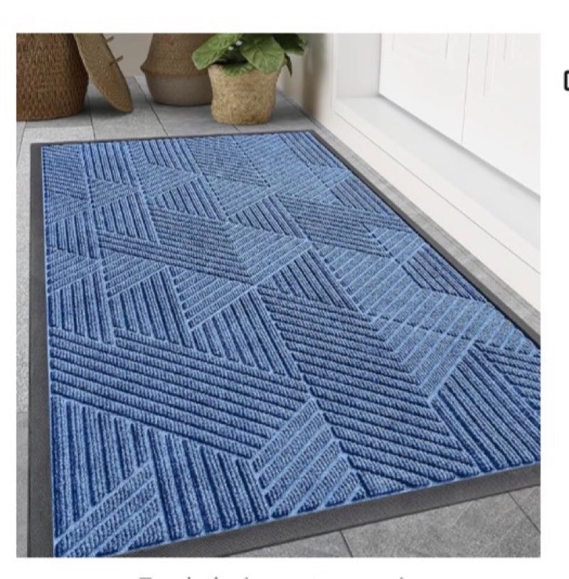 smiry front door mat outside entrance, heavy duty sturdy natural rubber doormat, trap dirt and moisture, easy clean low profile mats for indoor outdoor entry, irregular triangle (36x24, blue)