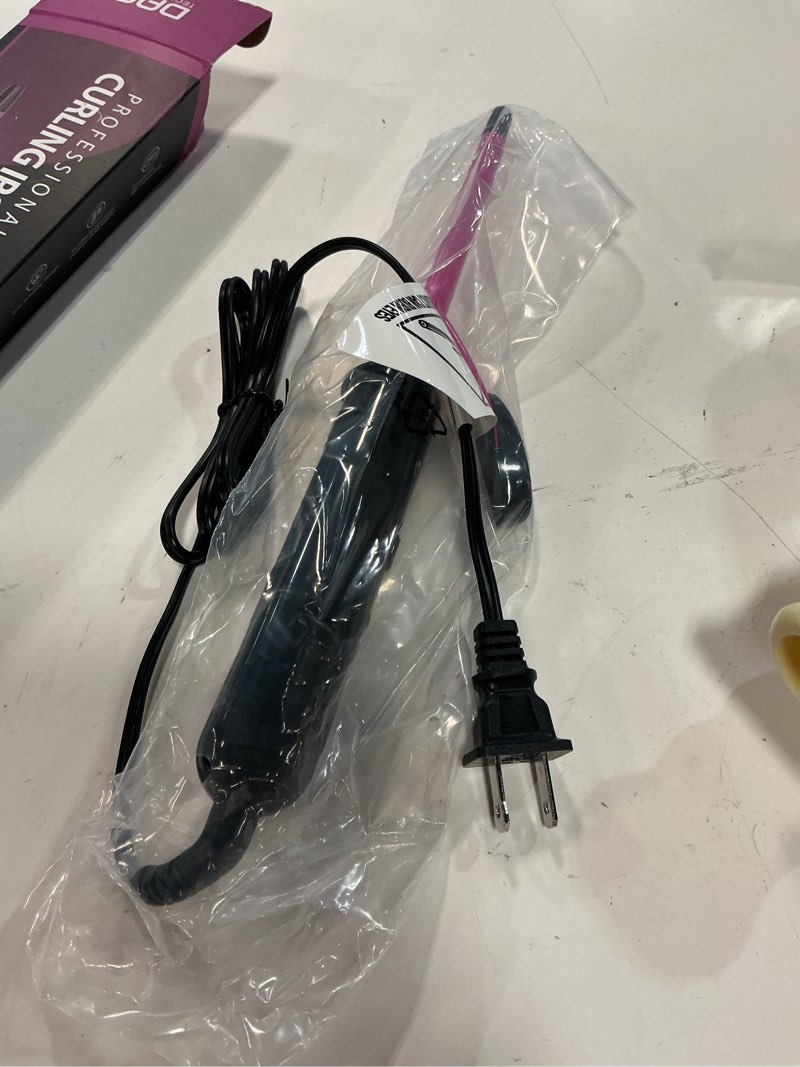 Condition photo showing As Is for dan technology 1/2 inch portable small barrel curling iron wand,dual voltage ceramic barrel curling iron with adjustable temperature high heat tiny curler pink