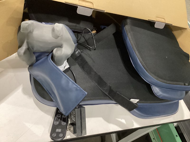 Condition photo showing Good Condition for rainwolf shiatsu neck and back massage cushion with heat - 4d deep tissue kneading full-back massager for relief fatigue, adjustable intensity & height, for office chair & home navy