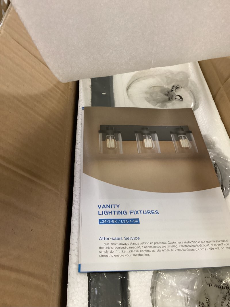 Condition photo showing New/Like New for bathroom vanity light, 4 light matte black light fixture with clear glass shade, 29 in modern?farmhous vanity lights, bathroom light fixtures over mirror for bathrooms, livingroom 4 light black with round glass