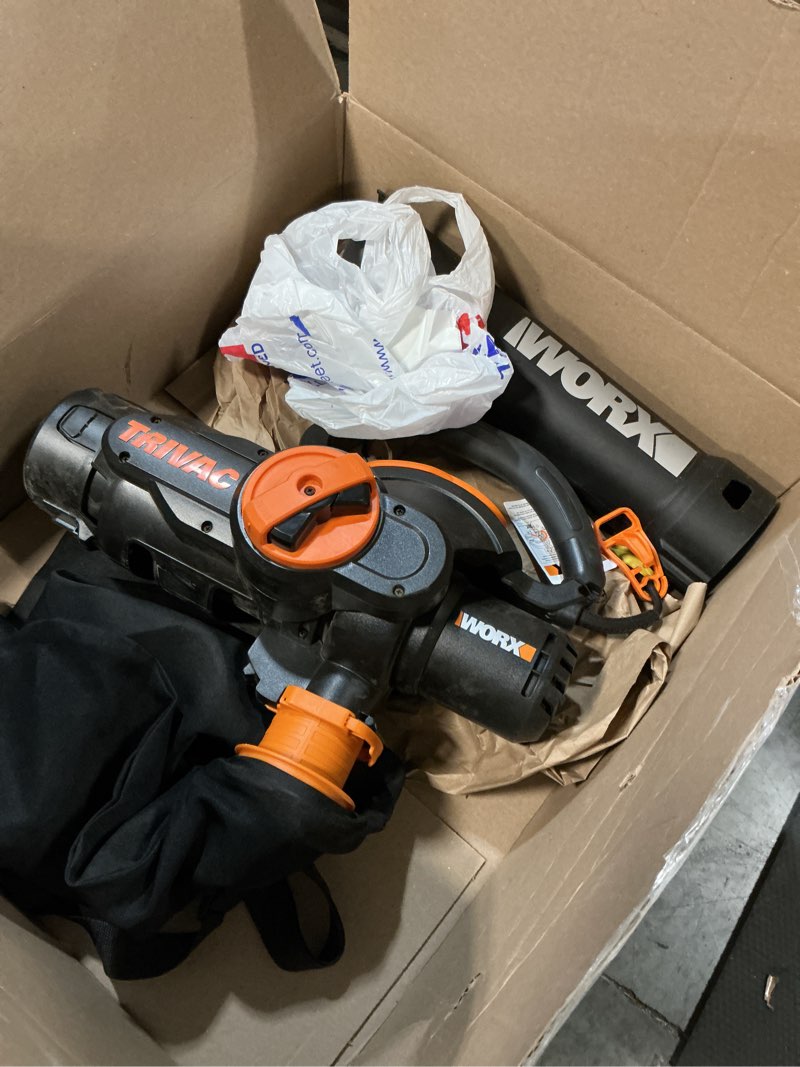 Condition photo showing As Is for WORX 12 Amp Trivac 3-in-1 Electric Leaf Blower/Mulcher/Yard Vacuum - WG512