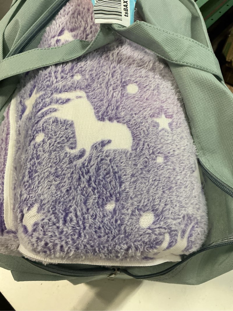 Condition photo showing As Is for toddler nap mat with pillow and blanket, 2" thick foldable sleeping bag for preschool daycare, 21" x 50" glow in the dark all in one floor mattress for girl boys unicorn