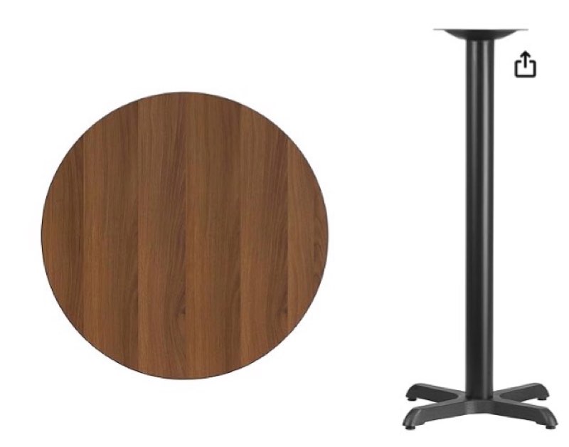 Flash Furniture 30'' Round Walnut Laminate Table Top with 22'' x 22'' Bar Height Table Base