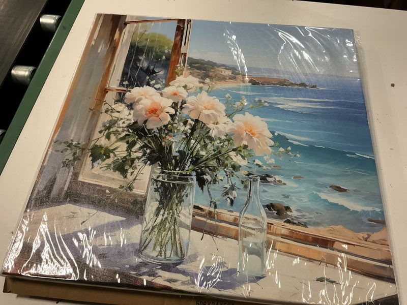 okexckk blue ocean beach canvas wall art with white flower windowsill picture bathroom wall decor se