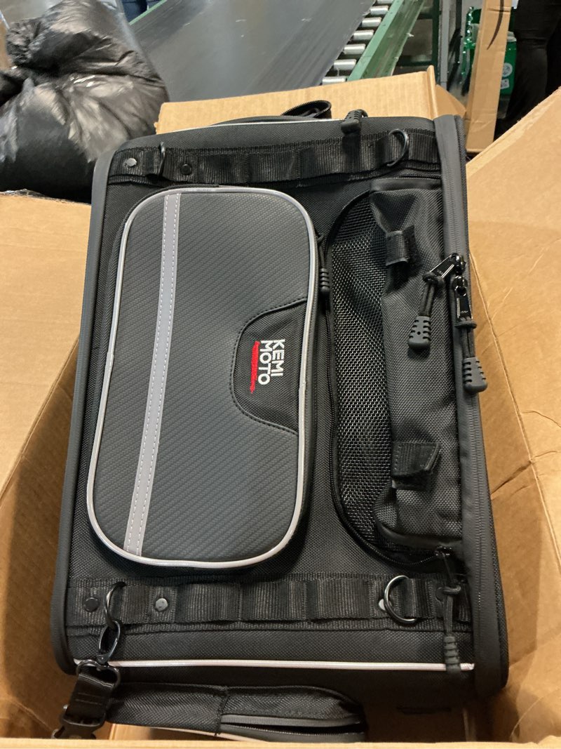Condition photo showing As Is for kemimoto expandable motorcycle traveler tour trunk bag 40l-50l luggage rack