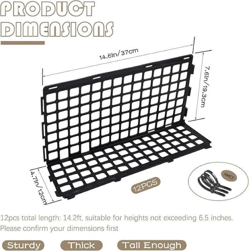 12 Pcs Under Couch Blocker for Bed Adjustable Furniture Plastic Under Bed Blocker with 30 Ties Black Couch Barriers for Dogs Pets Cats (Style 1)