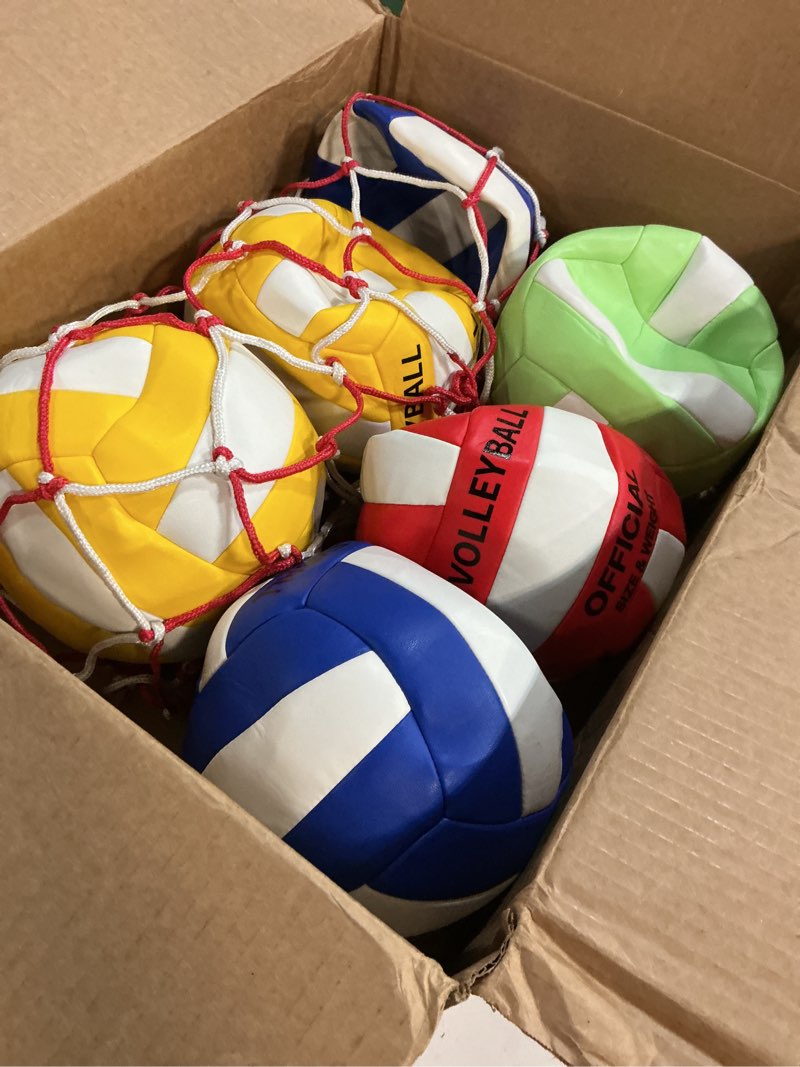 Condition photo showing Good Condition for Junkin 6 Pack Volleyballs Official Size 5 Waterproof Soft Volleyball with Pump and Net Bag Outdoor Indoor Beach Gym Training Sport Gift Back to School Colorful