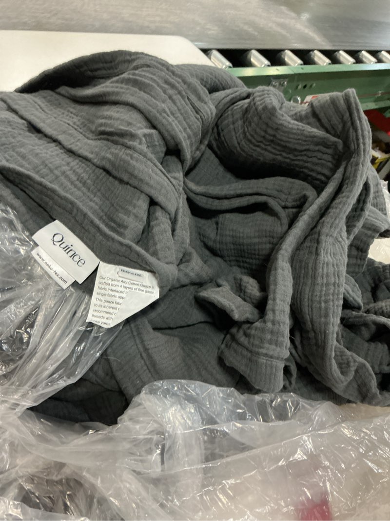 Condition photo showing As Is for organic cotton gauze blanket, king/cal king, charcoal
