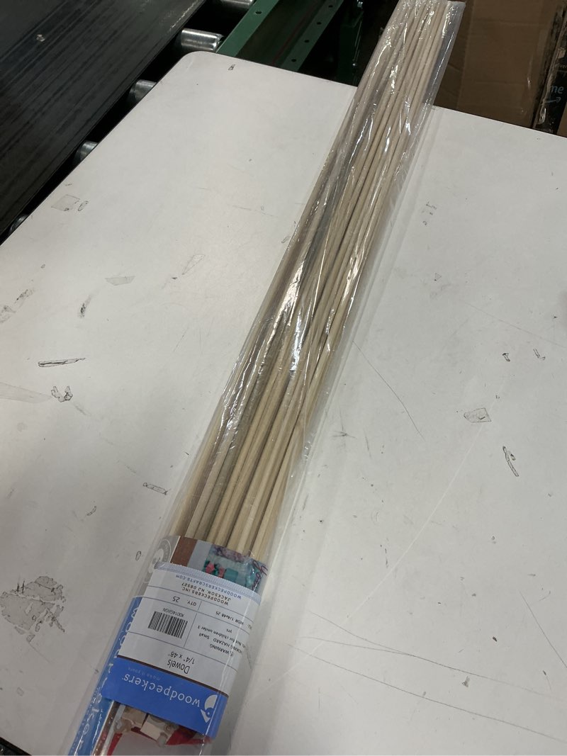 Condition photo showing Good Condition for Dowel Rods Wood Sticks Wooden Dowel Rods 1/4 x 48 Inch Unfinished Hardwood Sticks for Crafts and DIYers 25 Pieces by Woodpeckers 1/4" x 48" Dowels Pack of 25