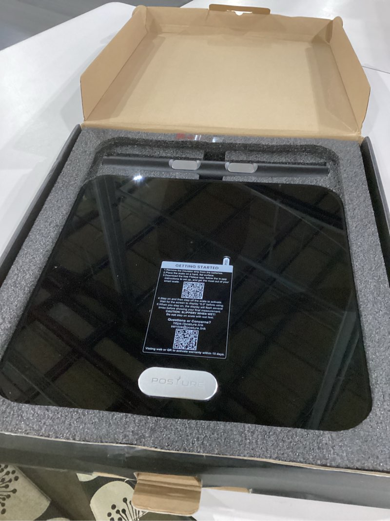 Condition photo showing As Is for not tested posture scale for body weight and fat, digital bathroom scale bmi weighing bluetooth body fat scale, 8 electrode smart body fat scale, full body composition analyzer with voice prompt 16.34 x 14.65 x 2.17 inch
