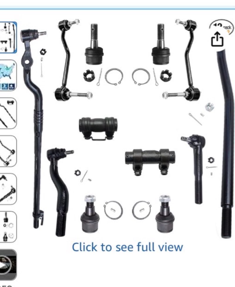 fits $208.39 FREE delivery Wednesday, November 19. Details Delivering to Florence 41042 - Update location In Stock Quantity: Quantity:1   Add to Cart   Buy Now Ships from Detroit Axle Sold by Detroit Axle Returns Returnable until Jan 31, 2026 Payment Secure transaction Add to List                      VIDEO  Detroit Axle - Front End 12pc Suspension Kit for 00-04 Ford F-250 F-350 Super Duty Excursion, 4 Ball Joints 4 Tie Rod Ends 2 Sway Bars 2 Adjustment Sleeves 2000 2001 2002 2003 2004 Replacement Click to see full view Detroit Axle - Front End 12pc Suspension Kit for 00-04 Ford F-250 F-350 Super Duty Excursion, 4 Ball Joints 4 Tie Rod Ends 2 Sway Bars 2 Adjustment Sleeves 2000 2001 2002 2003 2004 Replacement