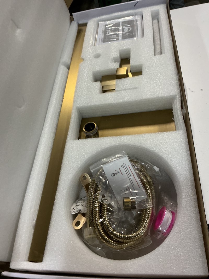 Condition photo showing Good Condition for Hoimpro Tub Filler Freestanding Bathtub Faucet Brushed Gold Floor Mount Tub Faucet Waterfall Bathtub Filler with CUPC Certified High Flow Brass Bath Shower Faucets with Handheld Sprayer