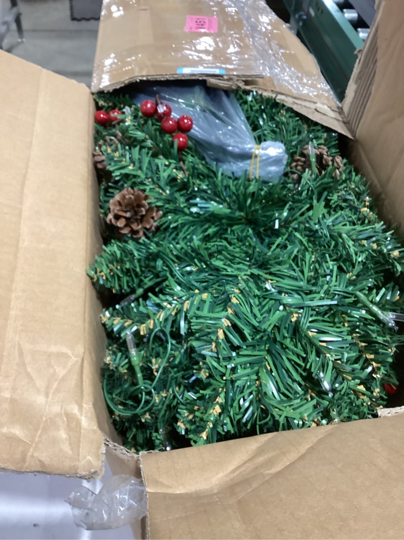 Condition photo showing As Is for 6.5FT Pre-lit Pencil Christmas Tree with Remote Control, 250 Warm White Multi-Color Lights, Hinged Slim Skinny Spruce for Home, Office, Holiday Party Decoration Dual Color LED, Pinecones Red Berries Green Red Berries 6ft 6in