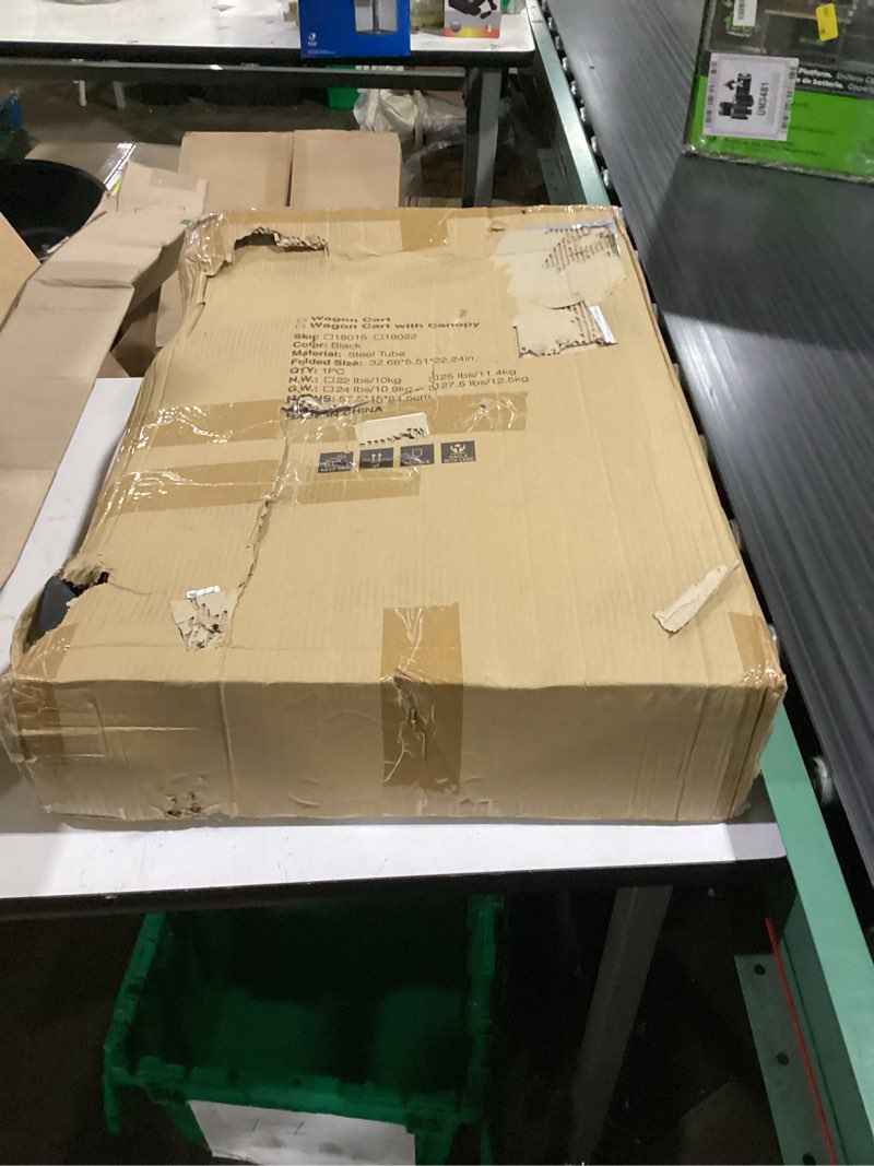 Condition photo showing As Is for might have missing hardware. sunnyfeel foldable wagon cart with canopy - 445l extra large black