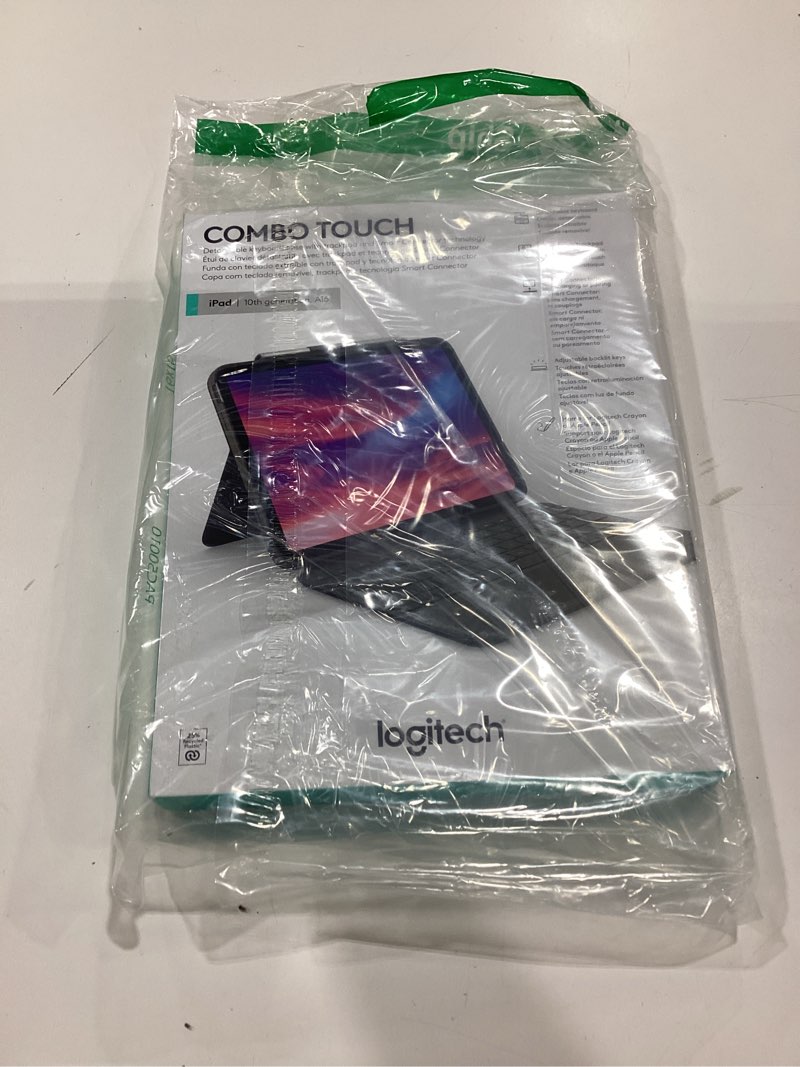 Condition photo showing New/Like New for logitech combo touch, detachable ipad keyboard case (10th gen and a16) with large precision trackpad, full-size backlit keyboard, and smart connector technology - oxford gray combo touch tablet keyboard oxford gray