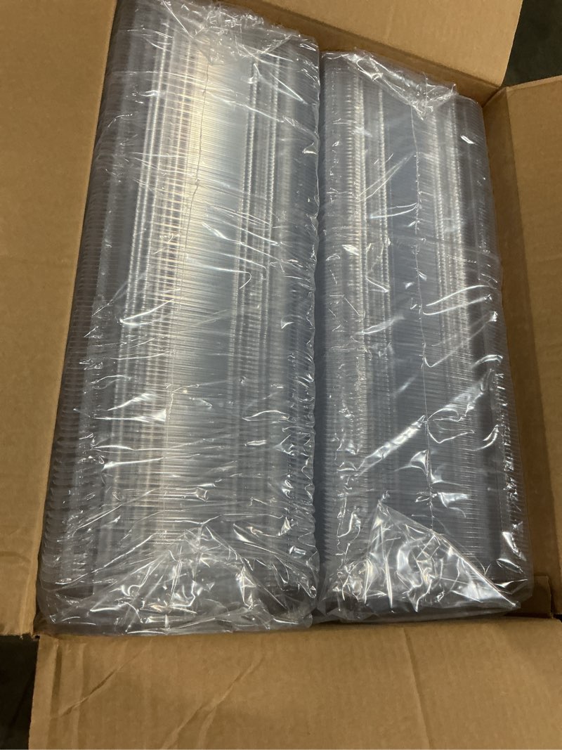 Condition photo showing New/Like New for dart c90pst1 clearseal plastic hinged containers, clear, 8.1/4 x 8 1/4 x 3 inches, case of 250