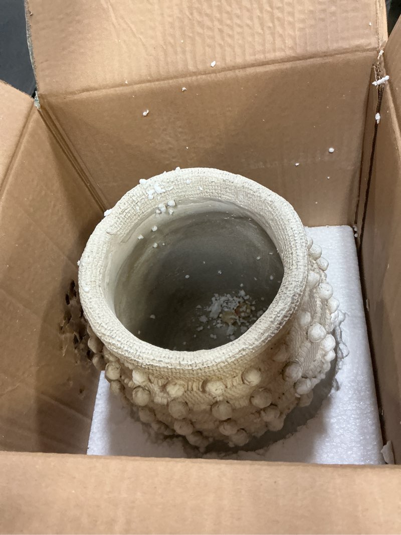 Condition photo showing Good Condition for rustic farmhouse vase, boho beige vase for pampas grass large textured knotted vases for flowers decorative cement floral vases for home decor, living room, dining table cream