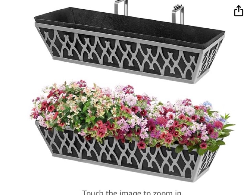 2 pack 24 inch window boxes planters railing planter box with adjustable brackets & non-woven fabric plant grow bags deck railing planter boxes balcony hanging flower box for outdoor plants