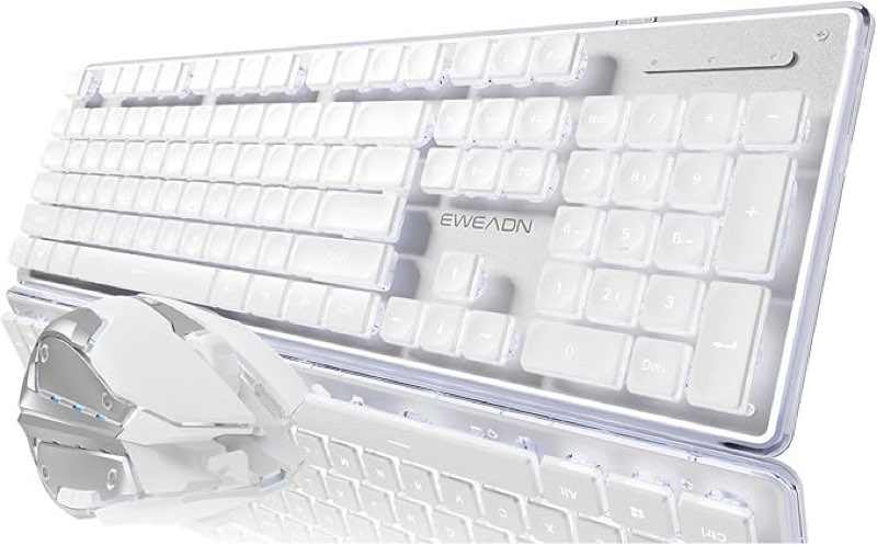 (Does not include the mouse)V3 Wireless Keyboard and Mouse with Single Backlit, Metal Panel, Bluetooth/2.4G Rechargeable Computer Keyboard and Mouse Combo Silent Light up Full Size Cute Keyboards-White