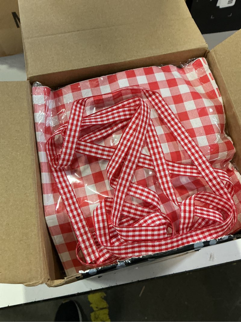Condition photo showing New/Like New for geelin 6 pcs summer mini woven picnic basket party favor red white gingham paper napkins wood chip mini flower fruit picnic basket chip for summer wedding party baby shower decoration (large) large 6