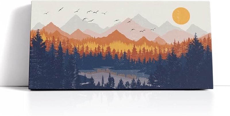 mountain canvas wall art large minimalist nature wall decor boho mountain sunset landscape painting size 40x20