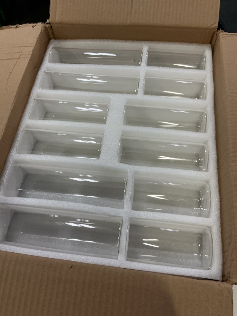 Condition photo showing Good Condition for 24 pcs bulk cylinder glass flower vases & hurricane candle holders, 2.6" x 5/6/8 assorted heights, thickened shatter-resistant clear glass, multiuse centerpieces for wedding, party & home decor