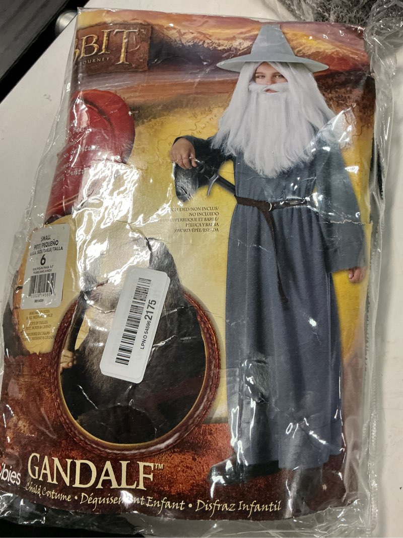 Condition photo showing Good Condition for adult wizard costume set 5pcs gray sorcerer outfit with wizards hat, belt, wig & beard wizard costume for halloween grey