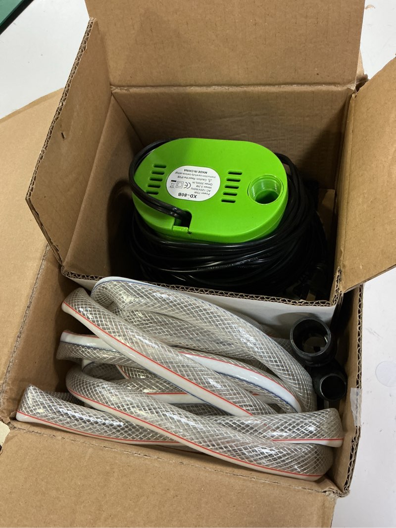 Condition photo showing Good Condition for agiiman pool cover pump above ground - 850 gph submersible water pump for pool draining, portable small sump pumps with 16' drainage hose and 25' power cord, 3 adapters, green