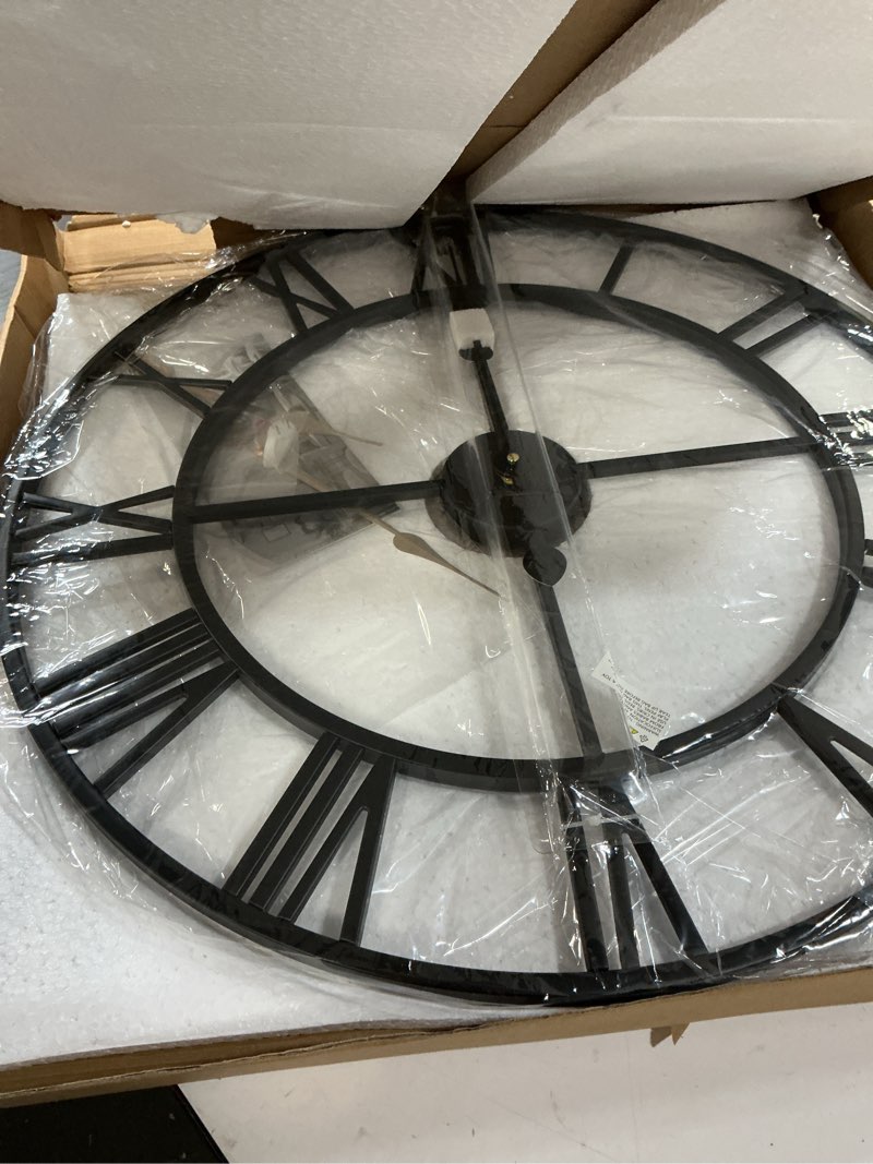 Condition photo showing Good Condition for leike large wall clock, 24" completely silent, non ticking, battery-operated,rustic round modern metal wall clock decor for living room, bedroom and kitchen, (60cm, black-roman number) 24 inch black-roman number