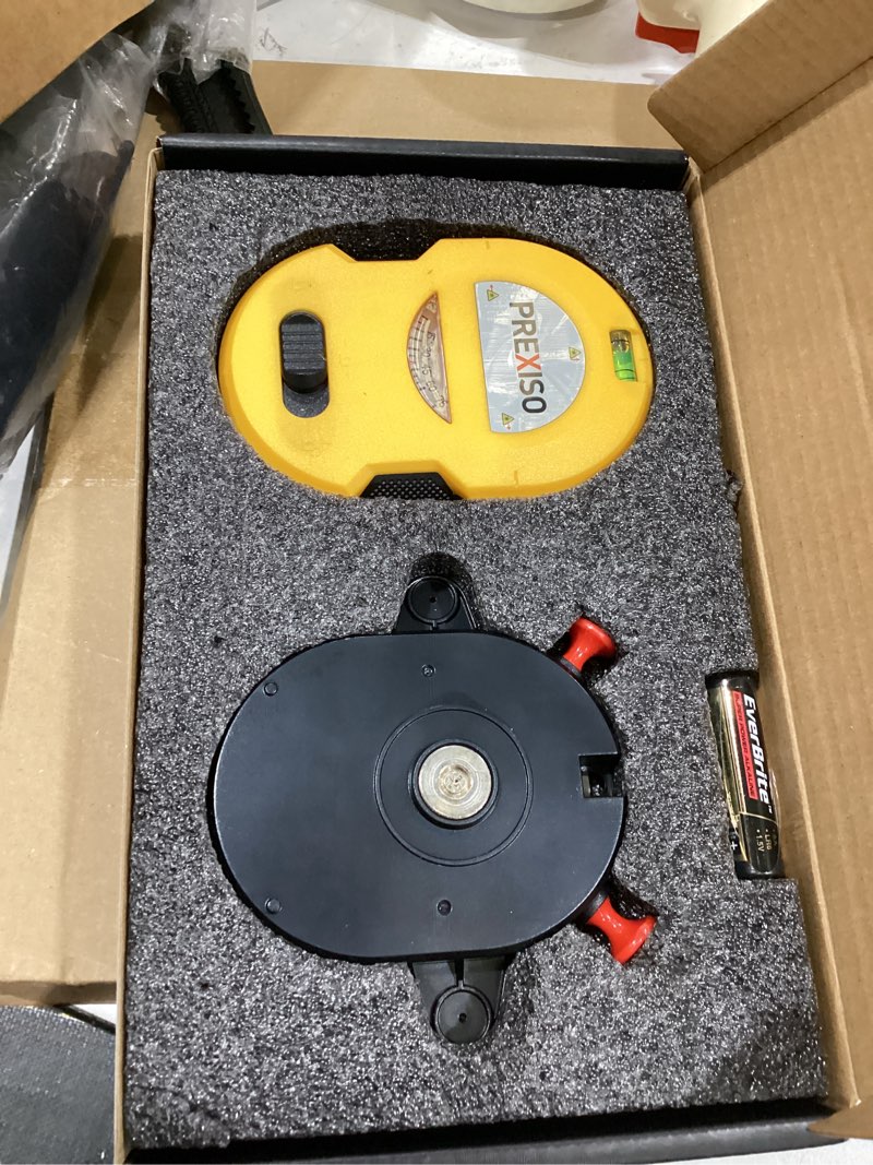 Condition photo showing Good Condition for prexiso multi surface laser level led light vial, 30ft horizontal & vertical line laser with wall mount base, 2 pins, 10 sticker, 2 aa batteries for hanging frames & picture, construction wall writing