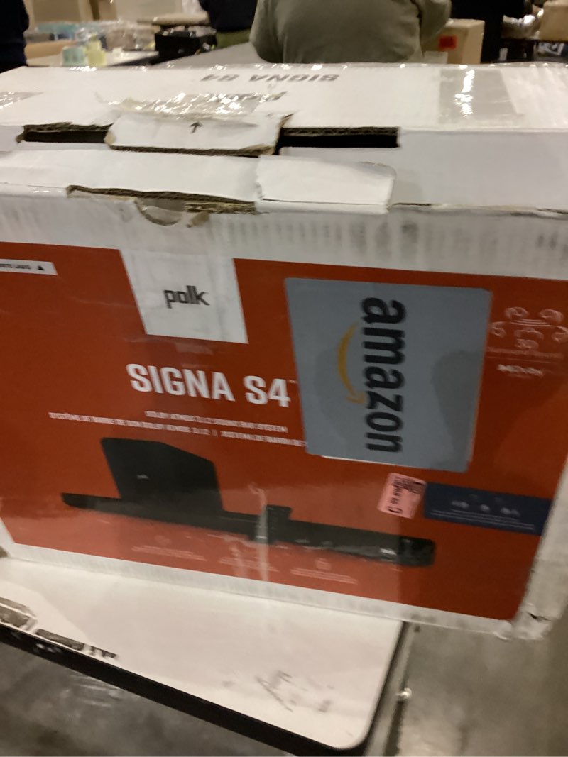 Condition photo showing As Is for Polk Audio Signa S4 TV Sound Bar with Subwoofer - Dolby Atmos Audio VoiceAdjust & BassAdjust Technology, HDMI eARC, Wireless Subwoofer works with 8K, 4K, & HD TVs, Bluetooth, Wireless Streaming S4 Soundbar + Subwoofer w/ Dolby Atmos