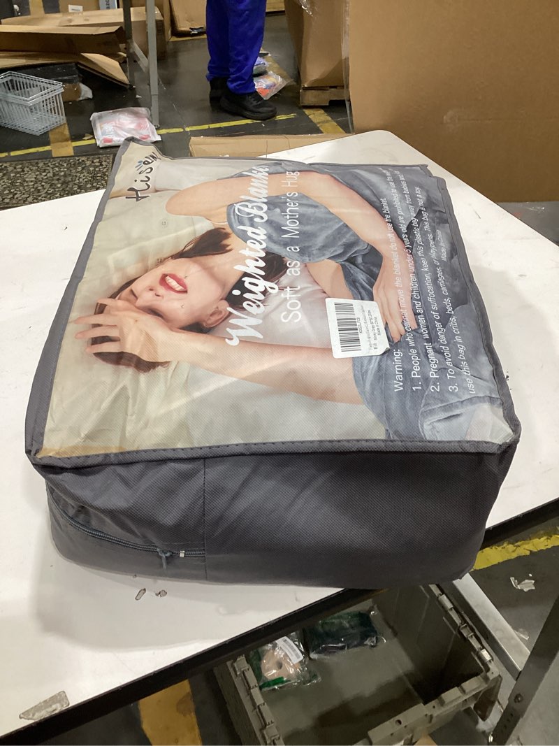 Condition photo showing New/Like New for hiseeme weighted blanket (60" x 80", 23 lbs, light grey) crystal velvet queen size for adults dual sided warm soft fleece heavy blanket with premium glass bead