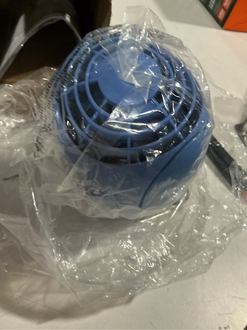 Condition photo showing As Is for vornado flippi v6 compact air circulator fan, 3.2" tabletop fan, adjustable head, 2 speeds, blue