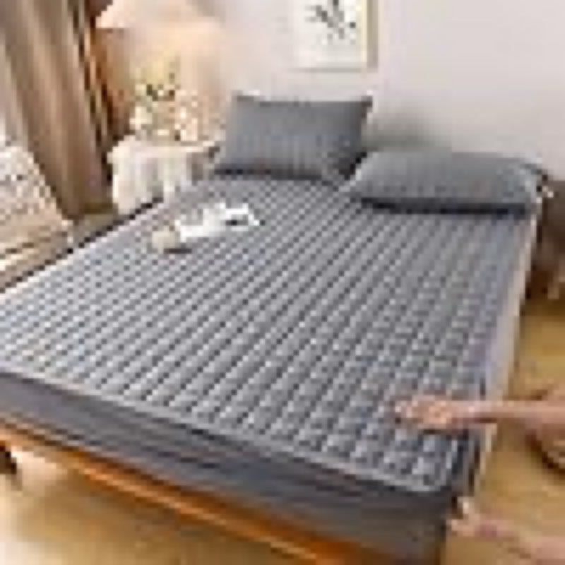 Polyester Cotton Mattress Protector Deep Pocket, Solid Color Gray Fitted Sheets Twin for 12 inch Mattress Checkered Bottom Fitted Sheet