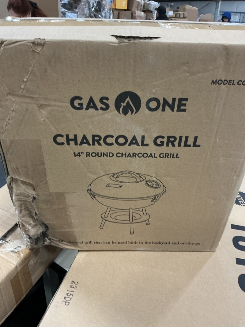 Condition photo showing New/Like New for Gas One – 14-inch Portable Barbecue Grill with 3-Point Locking Lid for Heat Preservation – Dual Venting System – Small Charcoal Grill for Backyard, Camping, Boat 14 Inch