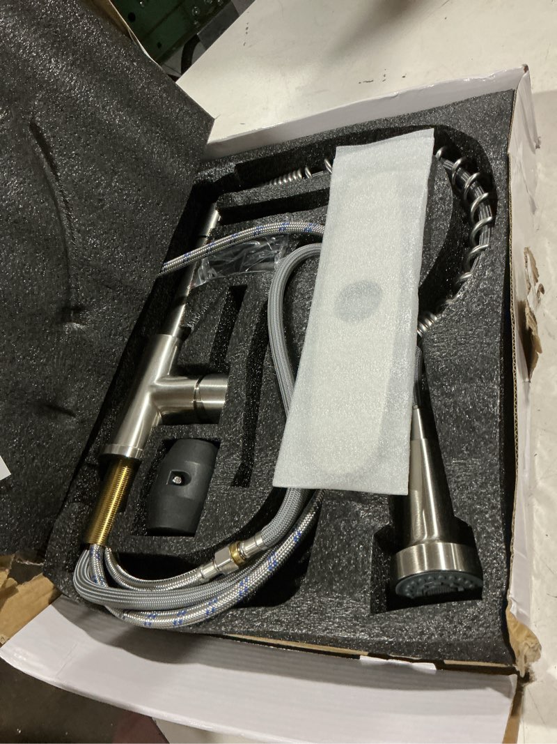Condition photo showing Good Condition for kitchen faucets, brushed nickel kitchen sink faucet with pull down sprayer single handle with deck plate stainless steel, suitable for farmhouse camper laundry rv bar - owofan 9009sn classic brushed nickel