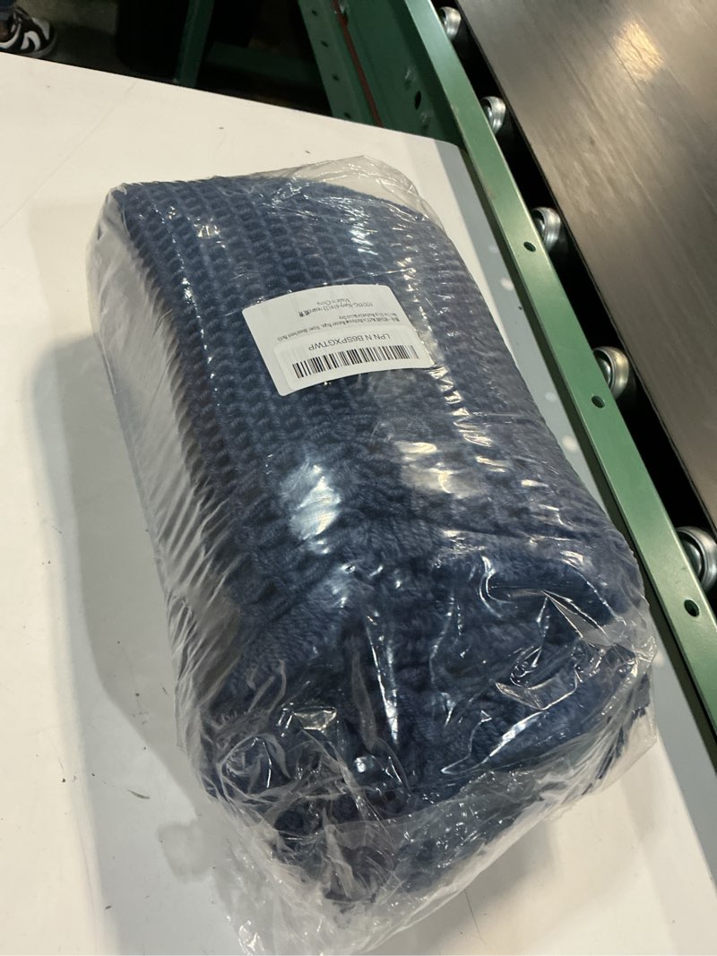 Condition photo showing New/Like New for resare waffle bathroom runner rugs, super absorbent bath mat non slip washable quick dry, upgraded ultra soft boho bath rugs with tassels for hallway bedroom laundry room, 2'x5'(24"x60"), navy 2'x5' navy