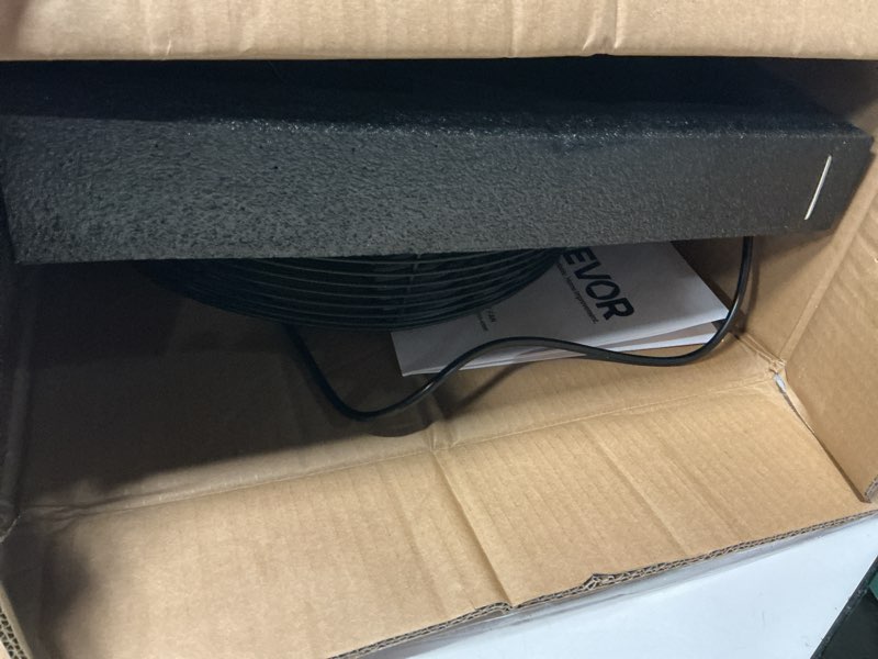 Condition photo showing As Is for vevor 14 inch shutter exhaust fan, wall mounted attic vent fan with smart programming variable speed temperature control, 2000 cfm,ec motor,timer, for shed,garage,greenhouse ventilation cooling,black 2025v-blk 14 inch