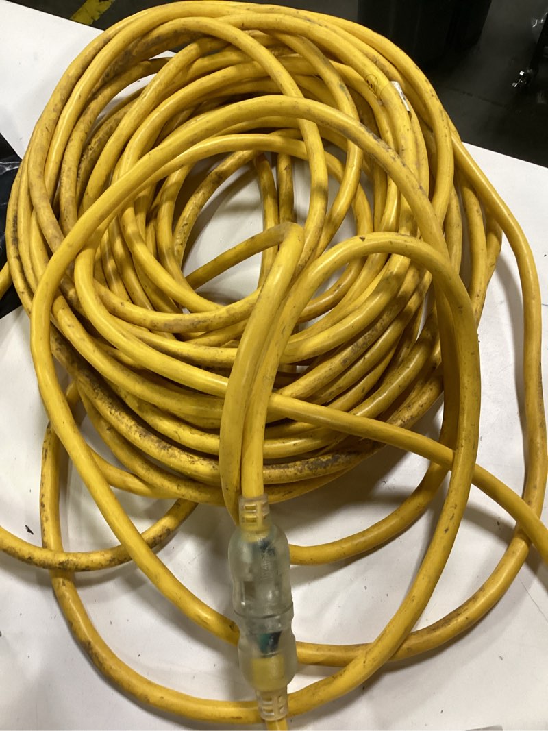 Condition photo showing As Is for utilitech 50-ft 12 / 3 heavy duty 3 prong yellow outdoor extension power cord
